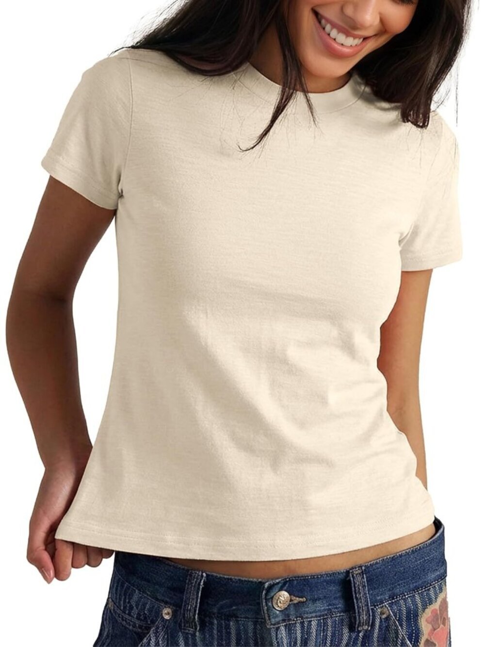 Women's T Shirts Apricot Cotton Short Sleeve Shirt Casual Summer Basic Tees Tops
